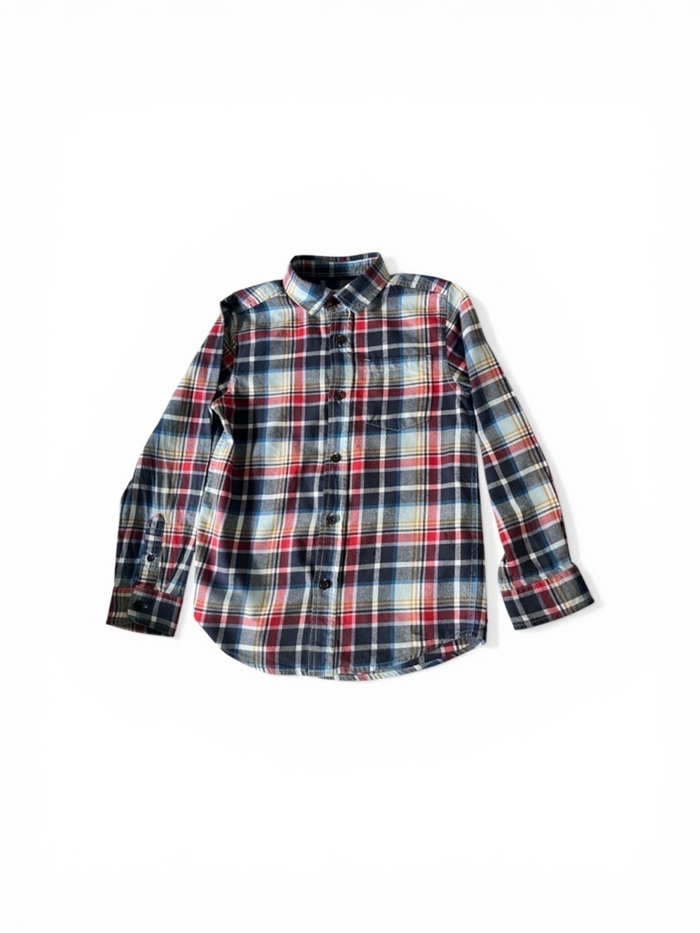 Cat & Jack Men's Plaid Button-Down Shirt in Navy, Red & White